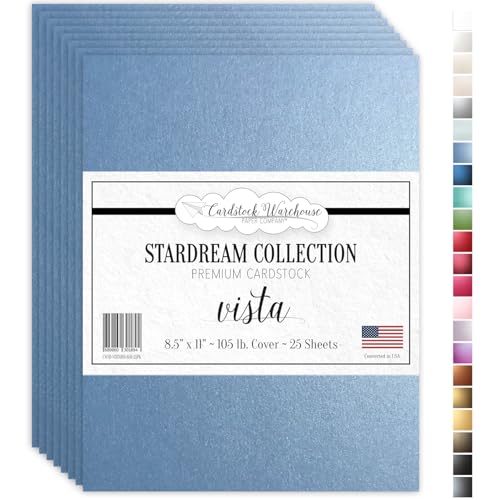 Cardstock Warehouse Stardream Vista Blue Cardstock Paper - 25 Sheets, 8.5 x 11" – 105 lb / 284 GSM Premium Metallic Blue Card Stock for High-end Printing, Card Making, Die-cutting & DIY Projects