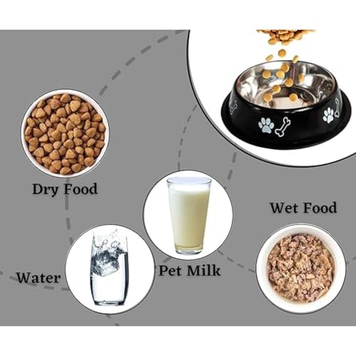 Image of Stainless Steel Paw Bone Printed Bowl for Dogs, Cats & Any Pets - 150ml - 2600ml Non-Skid Rubber Bottom Food /Water Bowl I Non-Toxic & 100% Safe for Pets (900ml)
