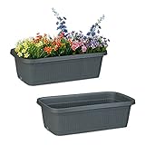 Relaxdays Blumenkasten 2er Set, Pflanzkübel Wasserspeicher, Balkon, Garten & Terrasse, Blumentopf Kunststoff, anthrazit, 10036008_139