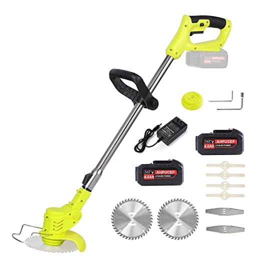 Brush Cutter Battery Weed Wacker Battery Powered with 2Pcs 4Ah Battery,Cordless Brush Cutter Electric Weed Eater with 9Blades,Weed Trimmer for Lawn,Garden,Yard,Bush Trimming&Pruning,Lightweight