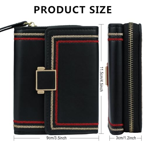 Wallet Women Credit Card Holder Black Small Wallets Cute Leather Coin Purse Minimalist Design Women's Travel Wallets with ID Window Kawaii Cash Wallet for Women Ladies and Girls4