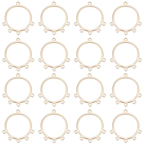 Beebeecraft 16Pcs Chandelier Connector Charm 18k Gold Plated Tibetan Circle Frame Multihole Pendant Charm Links for for Earring Jewelry Making Hole 1.2mm