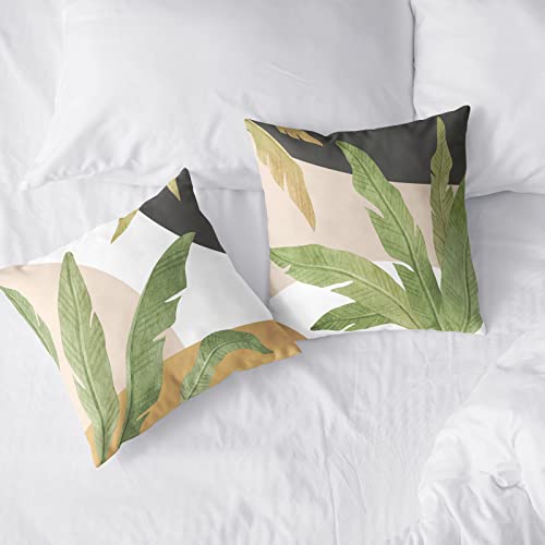 Kwlegh Summer Green Leaves Throw Pillow Cover Tropical Palm Tree Pillow Covers 18X18 Set Of 2 Modern Home Decor Room Tropical Outdoor Decorative Pillowcase For Sofa Bed Couch #TOP2