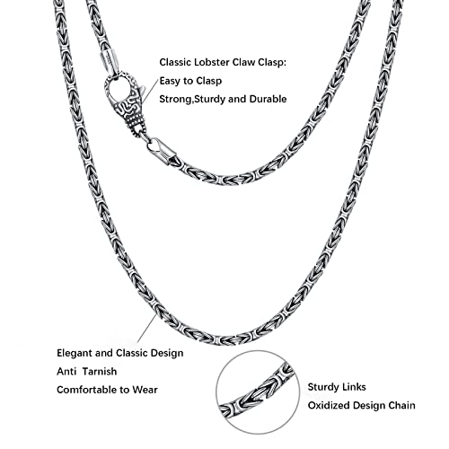 Kxj S925 Sterling Silver Italian 3Mm Solid Byzantine Chain Link Necklaces For Men Women Oxidized Square Silver Chains 24Inches Jewelry Gifts For Him Boys Dad Boyfriend Birthday Anniversary,Handmade In Italy #TOP5