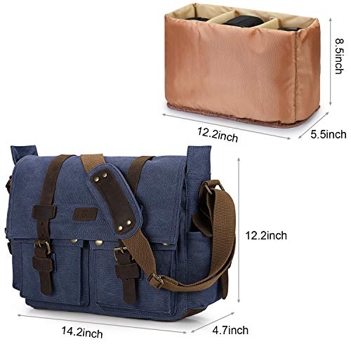S-Zone Vintage Camera Messenger Bag Leather Canvas Dslr Shoulder Crossbody Bag #TOP3