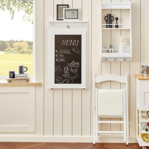 SoBuy® FWT20-W, Folding Wall-mounted Drop-leaf Table, Kitchen & Dining Table Desk with Blackboard, White