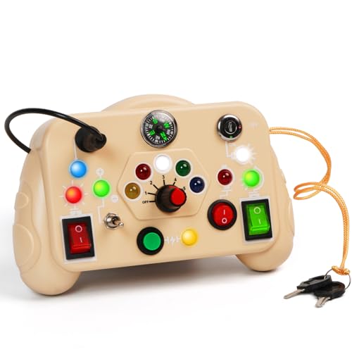 Sensory Toys for Autism, Busy Board for Toddlers, Baby Light up Toys, Montessori Activity Board With 8 Switches and 12 LED Lights, Sensory Skills Gifts for Babies Boys and Girls