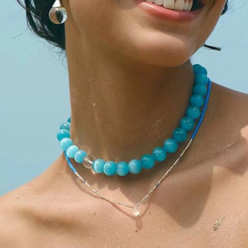 Collier perles cœur bleu œil de chat accessoire quotidien - 6