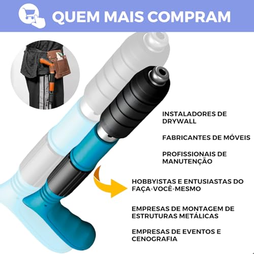 Pistola De Pino Fixação Prego Ação Direta Finca Pinos 100 Rebites + Equipamento de Segurança Profiss