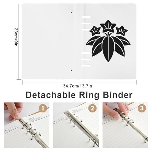 バインダーノート 家紋 笹竜胆 ルーズリーフノート システム手帳 手帳 日記帳 メモ帳 6穴 A5サイズ PUレザー リフィル手帳 文房具 オフィス用品