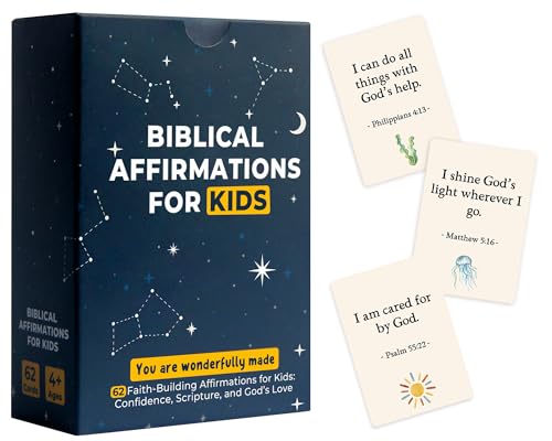 Biblical Affirmation Cards for Kids, 62 Christian Scripture and Positive