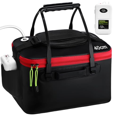 Cosblank 2 Pcs Fishing Bucket and Live Bait Aerator, Foldable Multi Functional Live Bucket Portable Quiet Aerator Outdoor Camping Fishing EVA Bag(Black,6 Gallon)