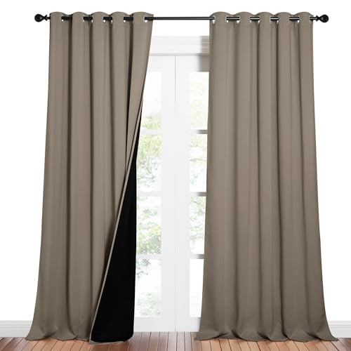 Image of NICETOWN Total Shade Curtains and Draperies, Heavy-Duty Full Light Shading Drapes with Black Liner Backing for Villa /Hall /Dorm Window（Taupe, Package of 2 Panels, 62 inches Wide x 95 inches Long