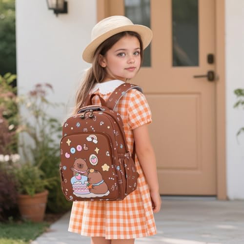 3-Pieces Funny Capybara Backpacks with and Lunch Bag (brown)4