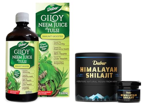 Image of Dabur 100% Pure Himalayan Shilajit Resin 15g | Boosts Stamina and Energy| Immunity Booster & Dabur Giloy Neem Tulsi Juice -1L