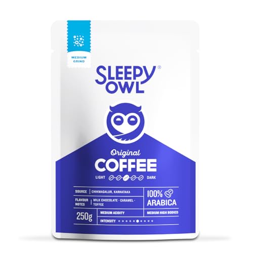Image of Sleepy Owl Original Ground Coffee | Medium Grind Coffee | Pour Over, Aeropress, Homemachine | Medium Roast | 100% Arabica | Freshly Roasted & Ground | 250g | Directly Sourced From Chikmagalur