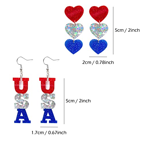 Patriotic Dangle Drop Stud Earrings Glitter Red White Blue Usa Star Heart American Flag Acrylic Jewelry Women Girls Forth 4Th Fourth Of July Independence Memorial Day Party Favor Gift #TOP6