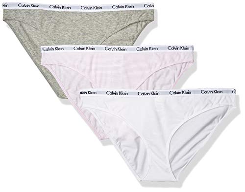 Calvin Klein Women's Carousel Logo Cotton Bikini Panty, Pink Stripe/Grey Heather/White, L