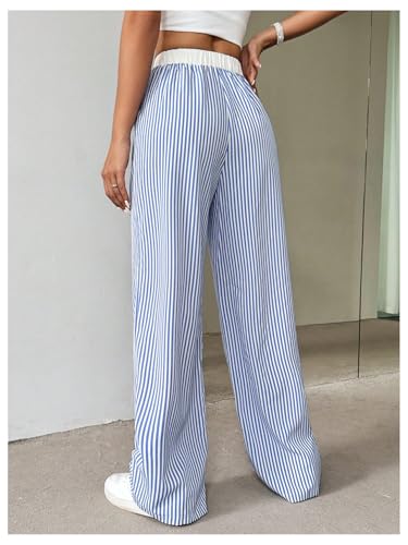 WDIRARA Women's Loose Casual Elastic Drawstring Waist Trousers Striped Wide Leg Pants2