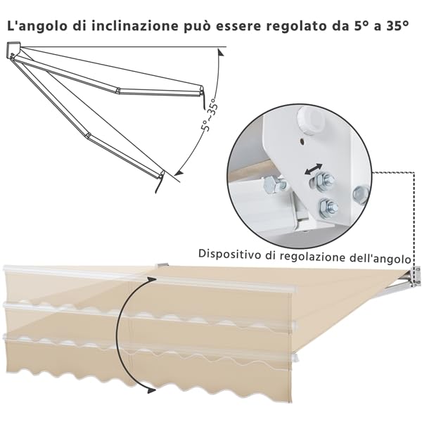 Yaheetech Tenda da Sole Avvolgibile Impermeabile 250 x 200 cm Beige