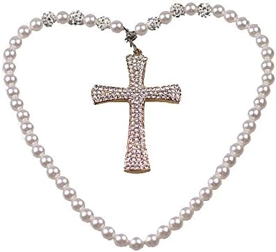 uzoho Fashion Crystal Cross Jewelry Decor Car Mirror Pendant Hanging Ornament Car Decor Car Accessories (White)