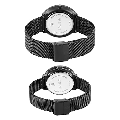 Titan Bandhan Black Dial Analog with Date Stainless Steel Strap Watch for Couple-NS18492651NM01P - Image 4
