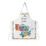 CMNIM Great Lakes Gift Ideas Great Lakes Map Waterproof Apron for Chef Baking Michigan State Gifts Michigan Kitchen Stuff (Great Lakes state Apron)