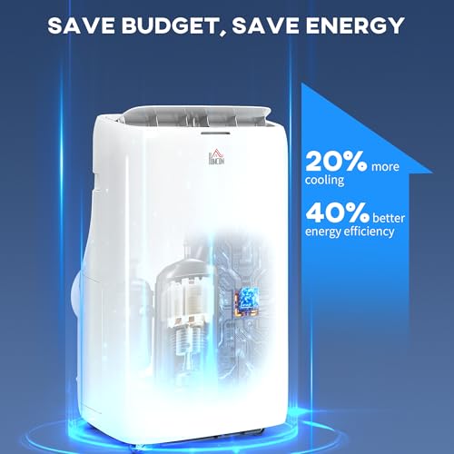 HOMCOM Dual Hose Portable Air Conditioner High Efficiency Inverter, 3-in-1 14000 BTU AC Unit with Cool, Dehumidifier, Fan, for Room up to 700 Sq. ft, Includes Remote & Window Kit - Image 2