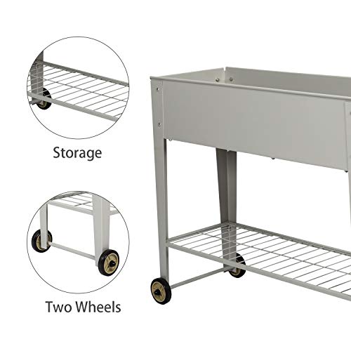 Kintness Raised Planter Box with Legs Metal Outdoor Elevated Garden Bed for Backyard Patio w/Wheels Storage Shelf