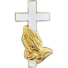 Autom Cross & Praying Hands Gold Plated Lapel Pin
