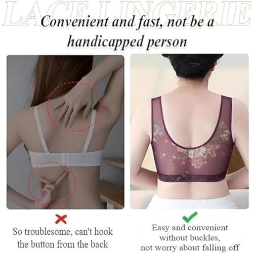 DAMYTION ElleBloom - Ice Silk Lace Kühlender Komfort-BH, Knopfloser Komfort-BH, Nahtloser Drahtloser Push-Up-BHs für ältere Menschen, 2 Stück, A, XXX-Large