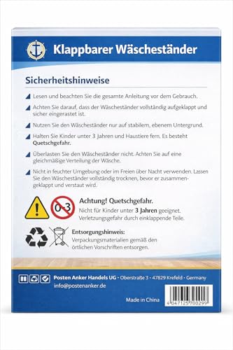 Posten Anker Michelino Premium Wäscheständer I Wäsche Trockner Ständer I Silber Edition I Wäscheständer Klappbar Edelstahl – 18m Trockenlänge – 30kg Tragkraft
