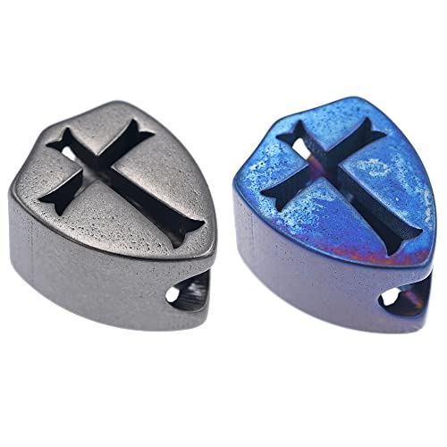 blue cross blue shield - Titanium EDC Cross Shield Knife Lanyard Beads,2 pcs Blue/Gray Metal Paracord Parachute Cord Bead for Knives Tools Pendant Charm