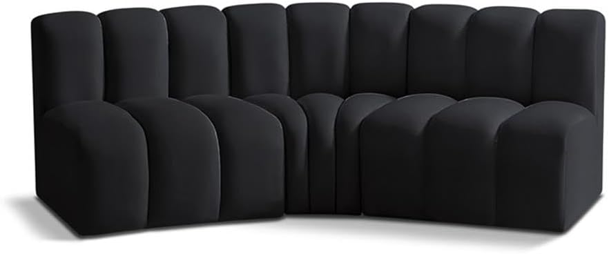 BOWERY HILL Contemporary Modular Sectional, 86" W x 41" D x 30" H, Soft Black Velvet Upholstery, Deep Channel Tufting, Versatile Living Room Seating, Modern Design
