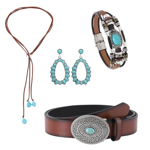 Collar de turquesa con dije étnico y cadena larga para jersey casual