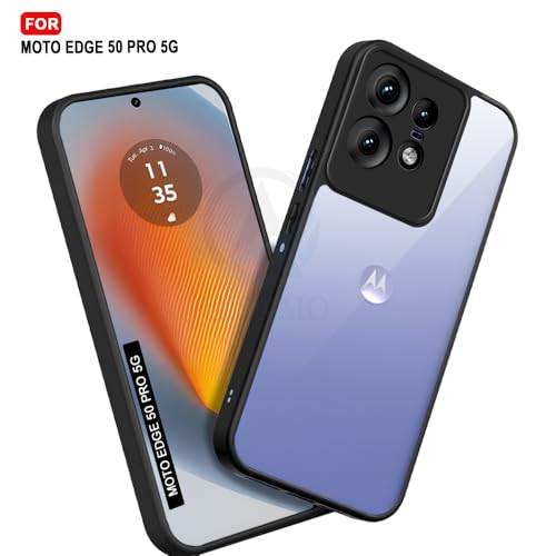 Image of AESTMO Moto Edge 50 Pro 5G Back Cover | 360 Protection | Crystal Clear Hard Back Transparent | Bumper Case for Moto Edge 50 Pro 5G (PC+TPU, Black Bumper)