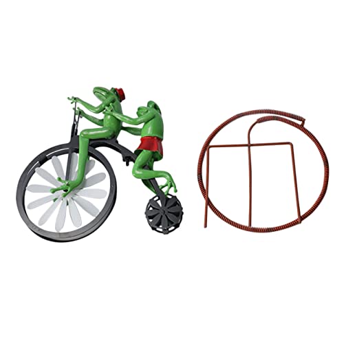 Yardenfun Rotating Green Animal Outdoor On Bike Spinners Lawn Ornament Pinwheels For Inserting Pinwheel Rotation Wind Decorative Adornment Decor Metal Sculpture Stakes Whirligig Bullfrog #TOP9