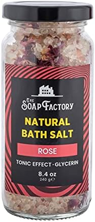 The Soap Factory Rose Bath Salt 8.47 oz (240 g) Glass Jar - Mineral-Rich Bath Salt Scrub with Essential Oils - Luxury Detox - Private Spa at Home - Aromatherapy Effect