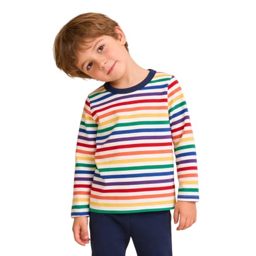 Image of LittleSpring Unisex Kids Long Sleeve Striped Tee Shirt Tagless Crew Neck Cotton T-Shirt