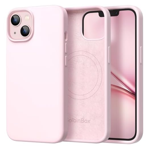 GolbinBox Magnetic for iPhone 13/14 Case, Silicone Cover, Chalk Pink | Compatible with MagSafe, Soft Touch Feel, Anti-Scratch Microfiber Lining, Slim Shockproof Protective Phone Case 6.1"