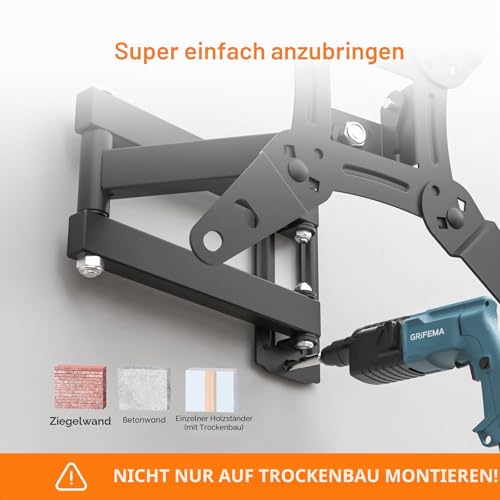 GRIFEMA GB1008-2 TV Wandhalterung 13-43 Zoll, Schwenkbar Neigbar, bis 20 kg – Ansicht 6