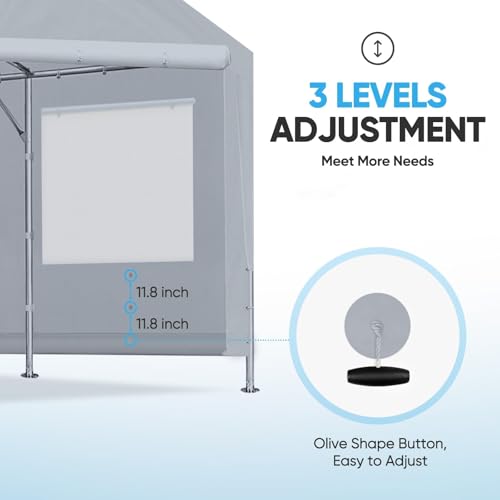 Image of ADVANCE OUTDOOR Carport Replacement Window Sidewall 10 /12x20 ft, Heavy Duty Waterproof & UV Protected, Easy Installation with Ball Bungees, Gray, One Sidewall Only