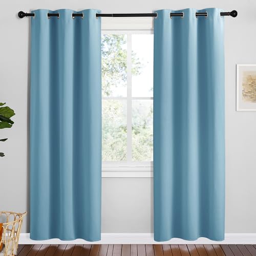 Image of NICETOWN Teal Blue Blackout Curtains 78 inches Length for Bedroom, 2 Panels, 42 inch Wide, Thermal Insulated Decoration Drapes for Office Window