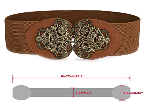 Allegra K Woman Interlocking Buckle Brown Textured Elastic Fabric Waist Belt3