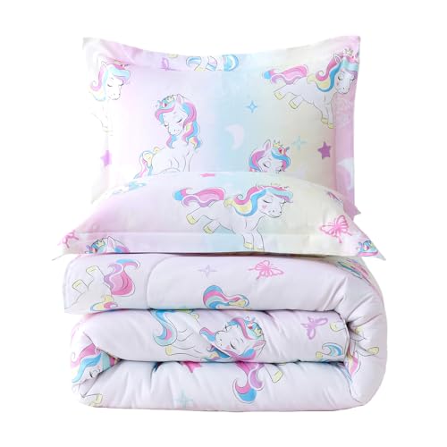 Image of Yibeizi Unicorn Comforter Set Twin Rainbow Lightweight Bedding