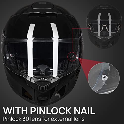 Ilm Adult Motorcycle Modular Full Face Helmet Flip Up Dual Visor Dot Approved Model 159(Gloss Black,Large) #TOP4