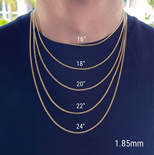 Jewelheart 14K Gold Miami Cuban Link Chain Men - 1.85Mm Diamond Cut Cuban Curb Chain - Dainty Real Gold Necklaces For Women 16" #TOP4