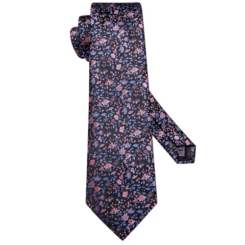 Image of Hi-Tie Paisley Floral Ties Set for Men Silk Mens Stripes Necktie Pocket Square Cufflinks Set Formal Business