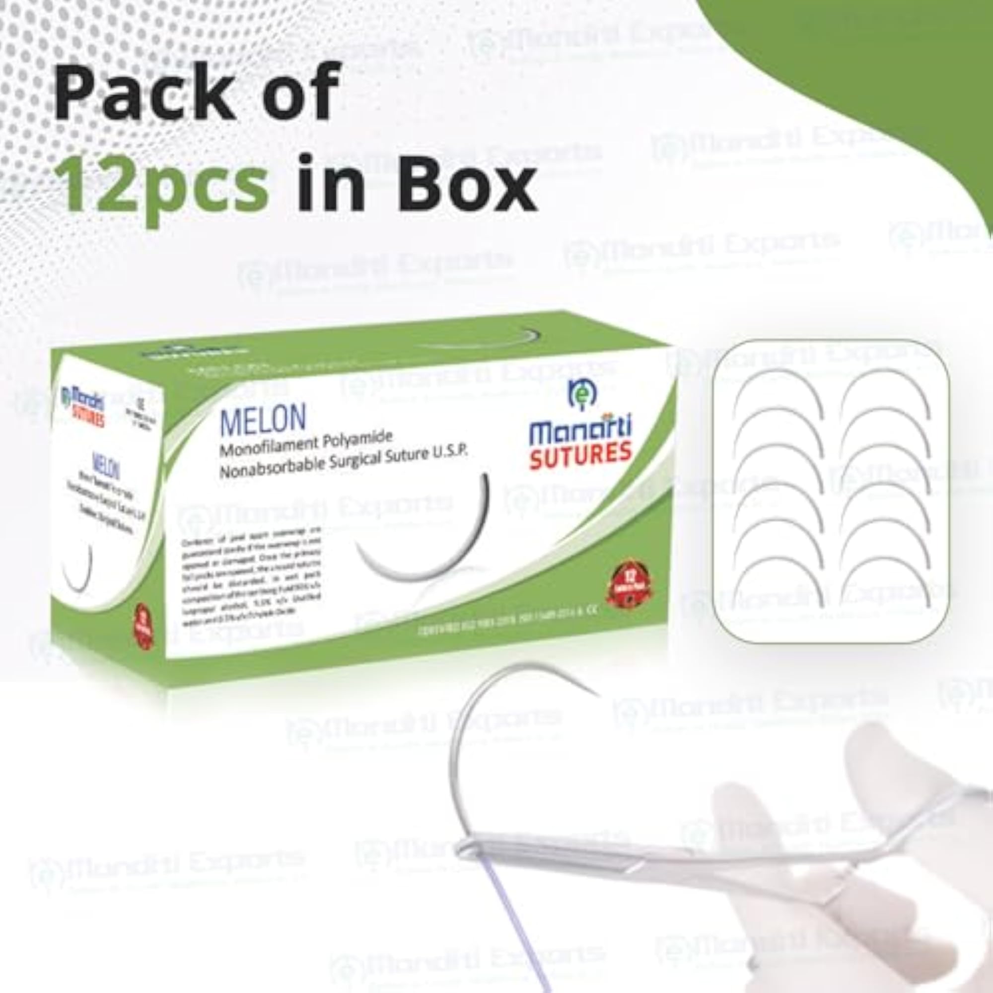 Monofilament Polyamide Suture with 26mm Needle, Pack of 12