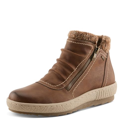 Spring Step Relife Cleora Women's Water - Resistant Synthetic Leather Ankle Booties with Dual Full - Length Zippers, Faux Shearling Lined - Brown EU 38 / US 7.5-8 by Spring Step - Used condition - US$87.96